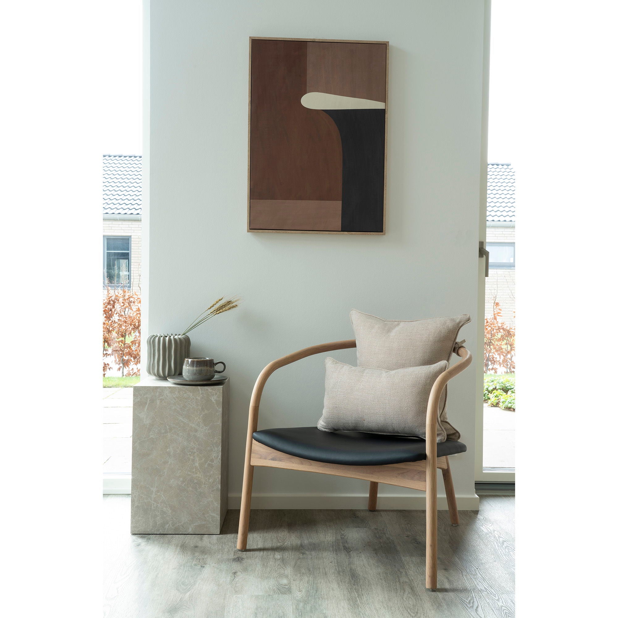 Alberca – Lounge-Sessel, Eiche/PU-Kissen, natur/schwarz, 70×64×66,5 cm